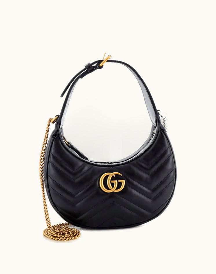 Gucci Gucci GG Marmont Half Moon Hobo Leather Mini Shoulder Bag Black