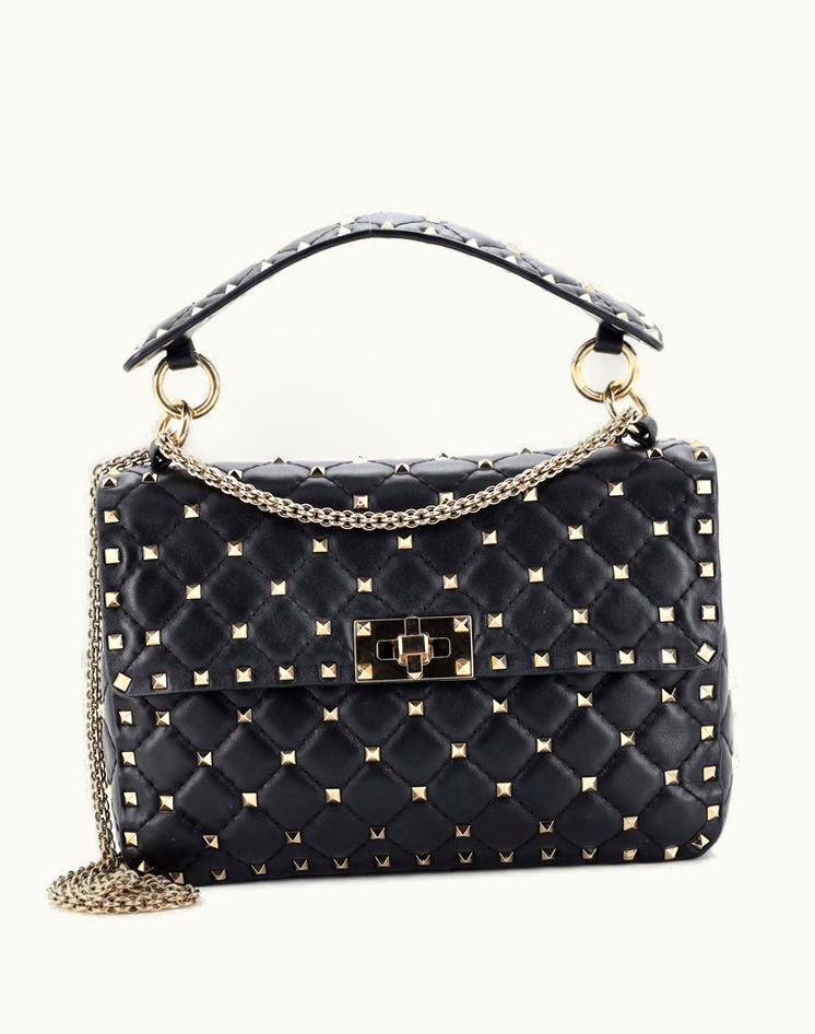 Valentino Valentino Rockstud Spike Flap Bag Quilted Leather Medium in Black