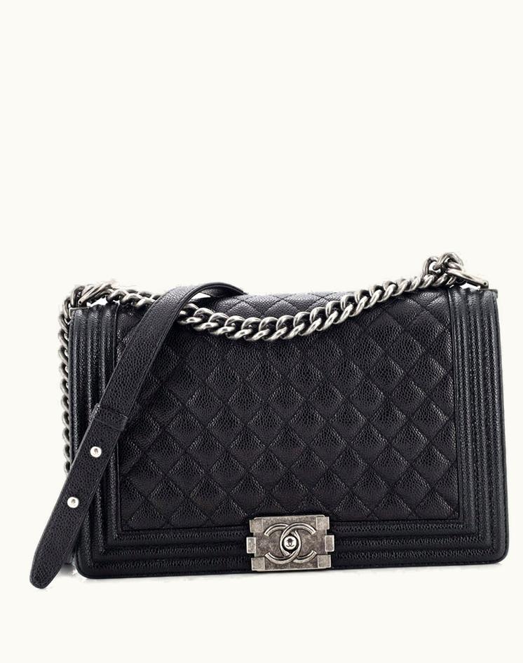 Chanel Chanel Boy Quilted Caviar New Medium Bag Black Aged Silver
