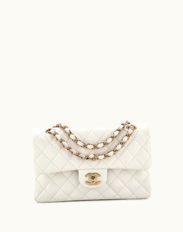 Chanel Chanel Classic Double Flap Bag Quilted Caviar Small White Gold