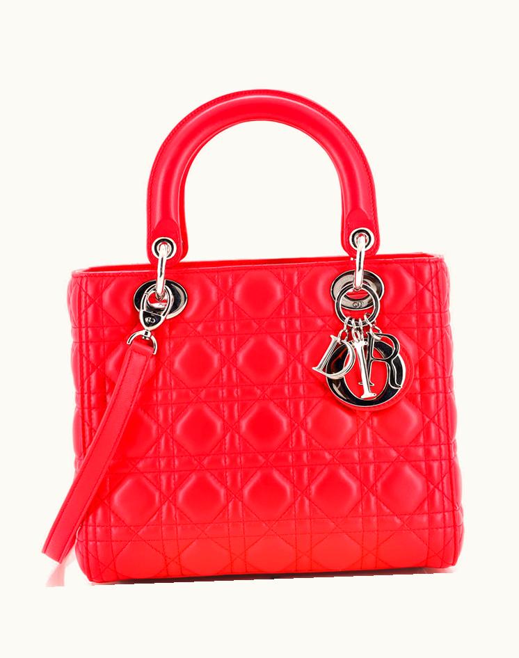 Dior Dior Lady Dior Bag Cannage Quilt Lambskin Medium Luxury Tote Red