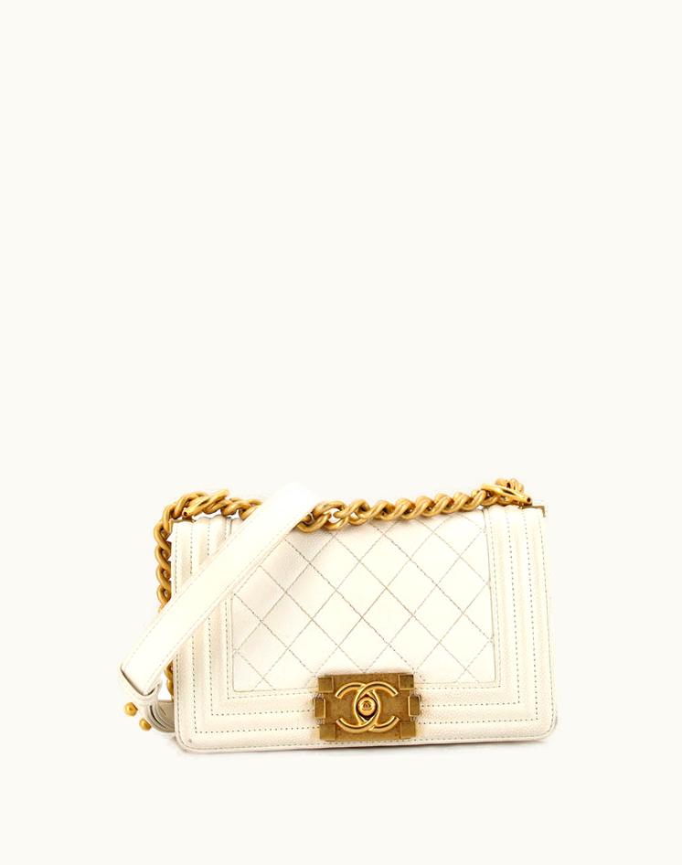 Chanel Chanel Boy Flap Bag Quilted Caviar Small White