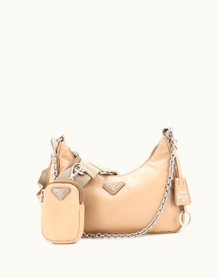 Prada Prada Re-Edition 2005 Tessuto Small Shoulder Bag Nylon Neutral Silver