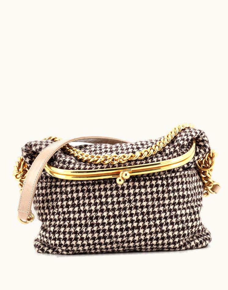 Chanel Chanel Tabatiere Kisslock Fold Over Bag Tweed With Quilted Calfskin Medium