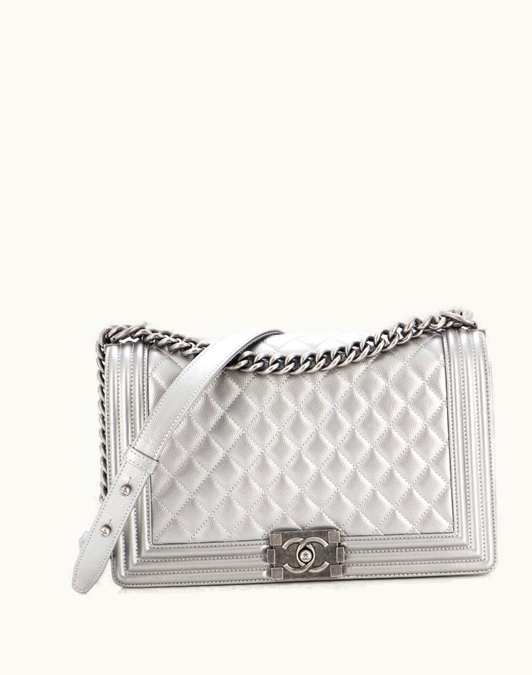 Chanel Chanel Boy Flap Bag Quilted Caviar New Medium Metallic Silver