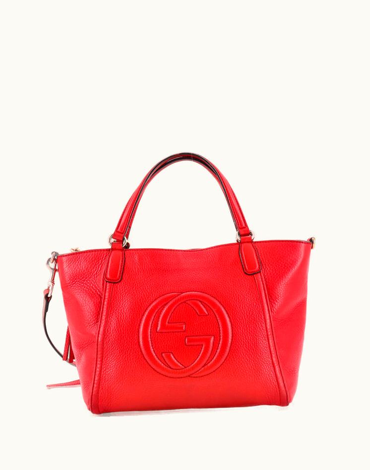 Gucci Gucci Soho Convertible Top Handle Bag Leather Small Red-Gold