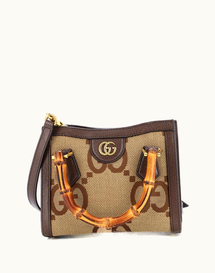 Gucci Gucci Diana NM Bamboo Handle Tote Jumbo GG Canvas Mini Brown Leather Gold