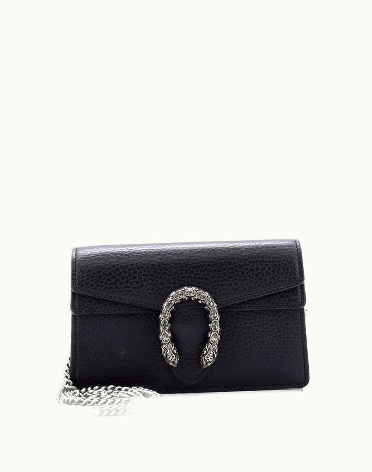Gucci Gucci Dionysus Bag Leather Super Mini Black Aged Silver