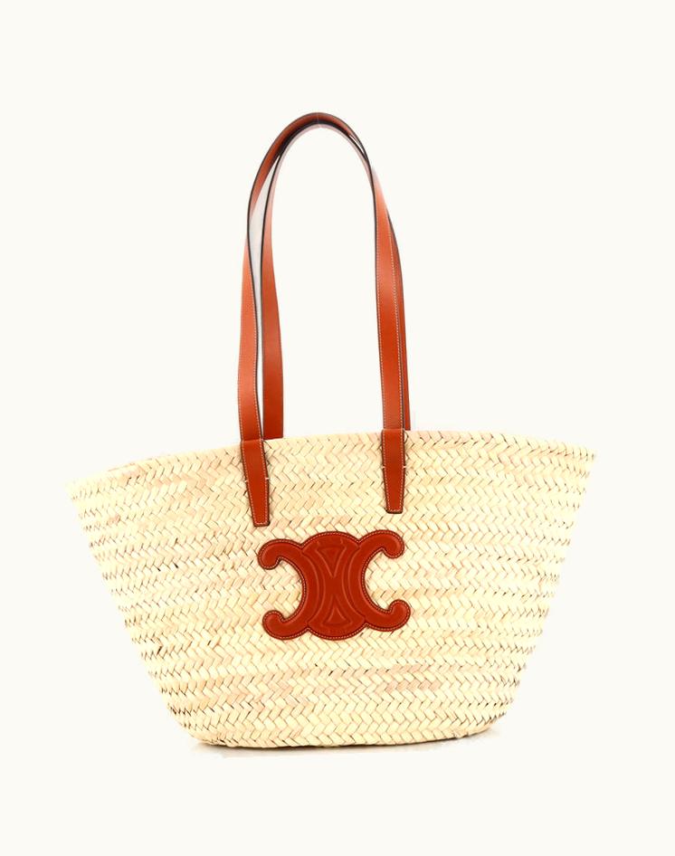 Celine Celine Triomphe Basket Shoulder Bag Raffia With Leather Large