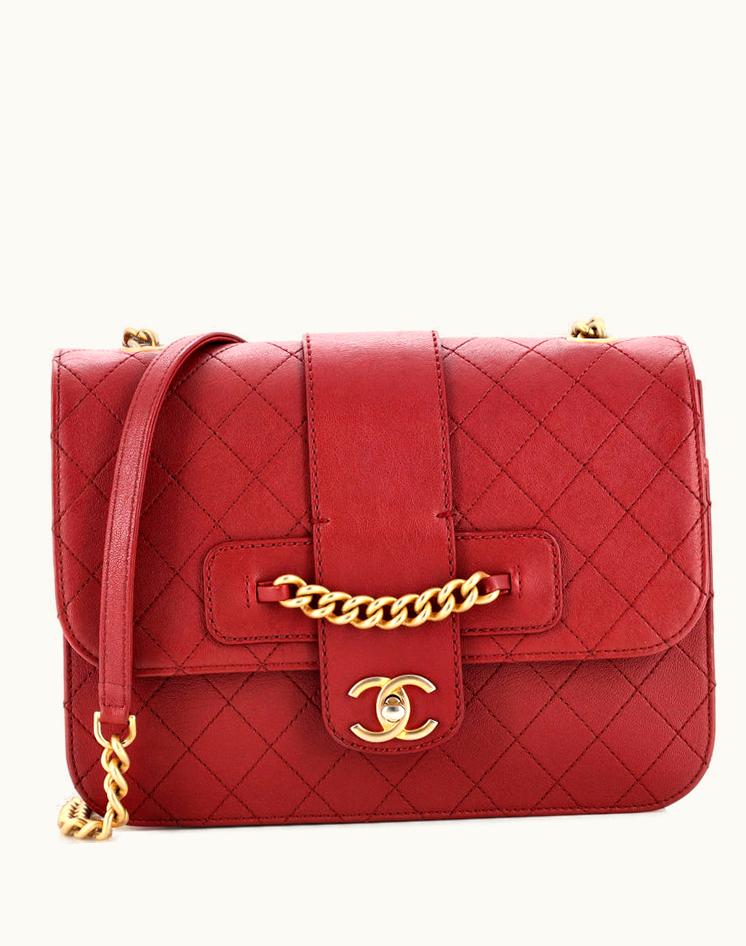 Chanel Chanel Front Chain Flap Bag Quilted Sheepskin Large