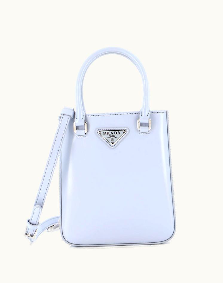 Prada Prada Brushed Leather Small Tote Bag Gray