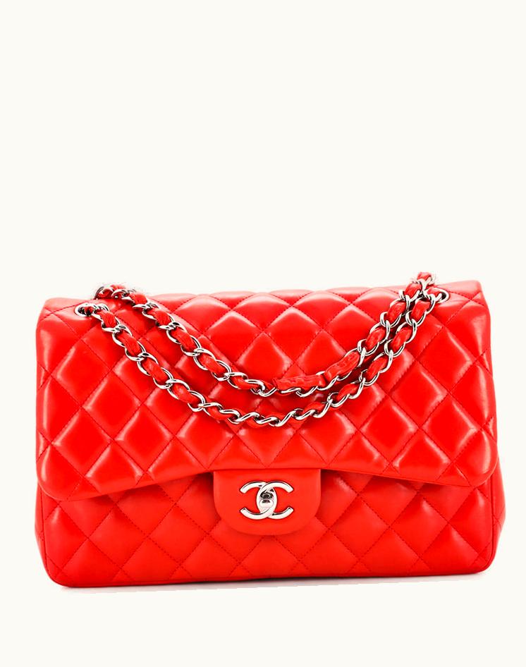 Chanel Chanel Classic Double Flap Bag Quilted Lambskin Jumbo Orange Luxury Handbag