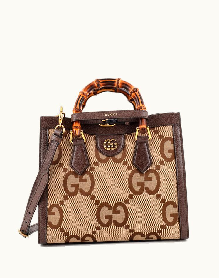 Gucci Gucci Diana NM Bamboo Handle Tote Jumbo GG Canvas Small Luxury Handbag Brown