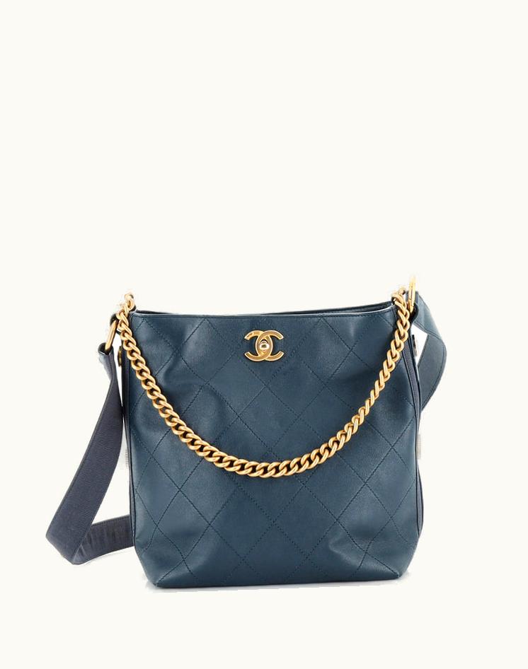 Chanel Chanel Button Up Hobo Quilted Calfskin With Grosgrain Small