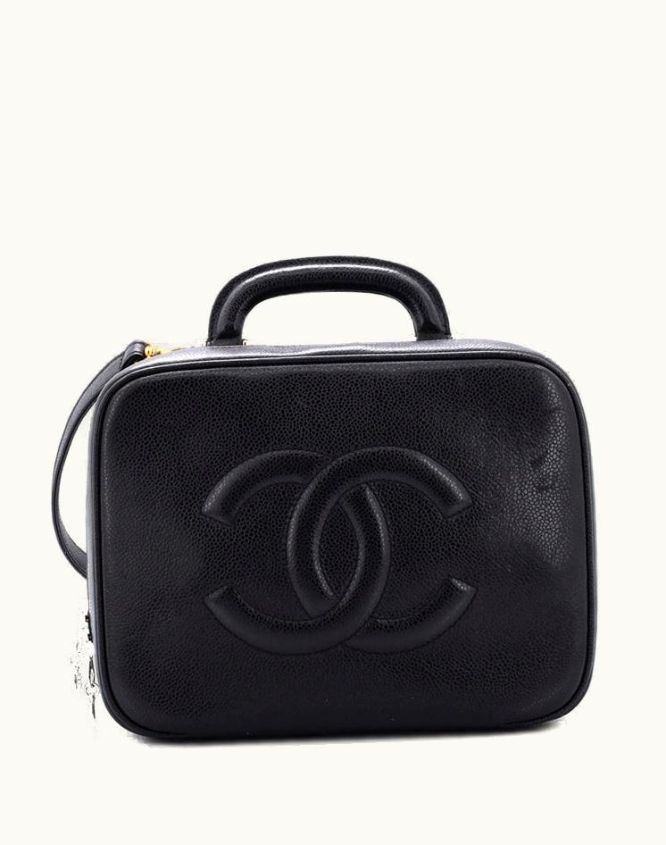 Chanel Chanel Vintage Timeless Zip Around Vanity Case Caviar Medium in Black Gold