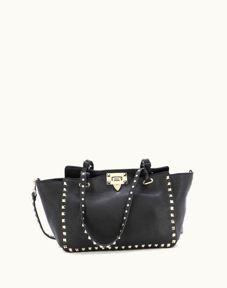 Valentino Valentino Garavani Rockstud Tote Pebbled Leather Small in Black