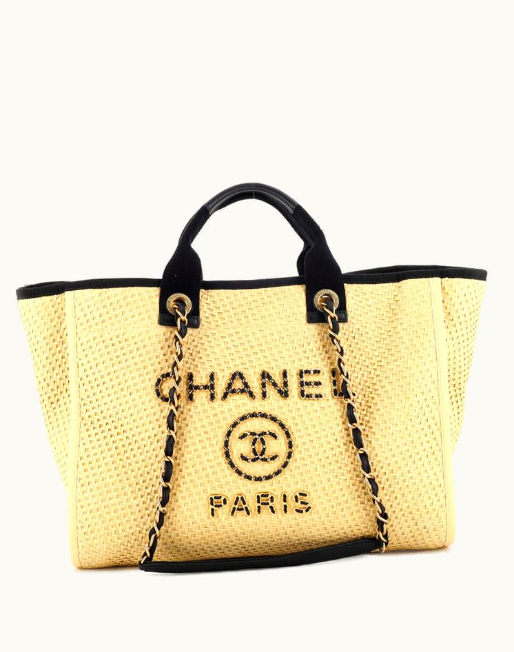 Chanel Chanel Deauville Tote Straw With Chain Detail Medium