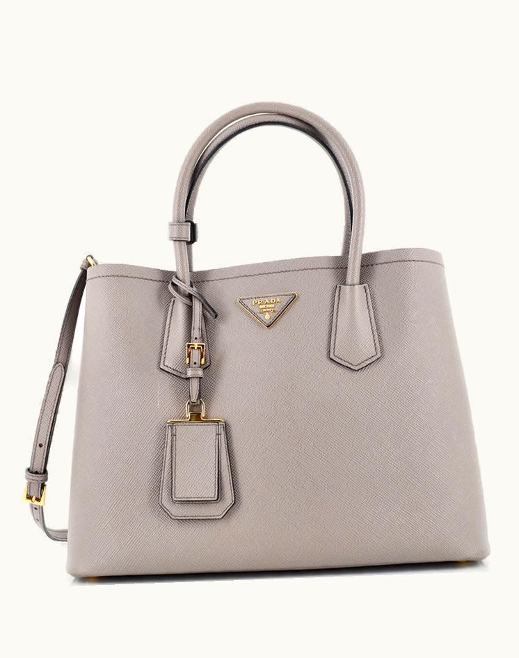 Prada Prada Cuir Double Tote Saffiano Leather Medium Gray