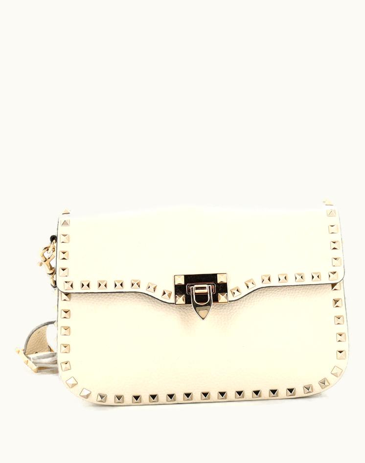Valentino Valentino Rockstud Flip Lock Flap Bag Leather Large