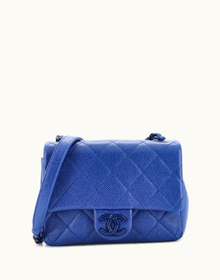Chanel Chanel Incognito Square Flap Bag Quilted Caviar Mini Blue Leather