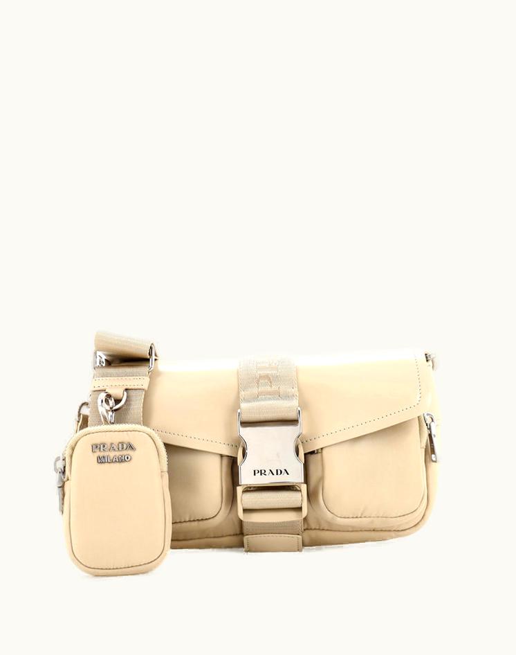 Prada Prada Buckle Pocket Crossbody Bag Spazzolato Leather And Tessuto Silver