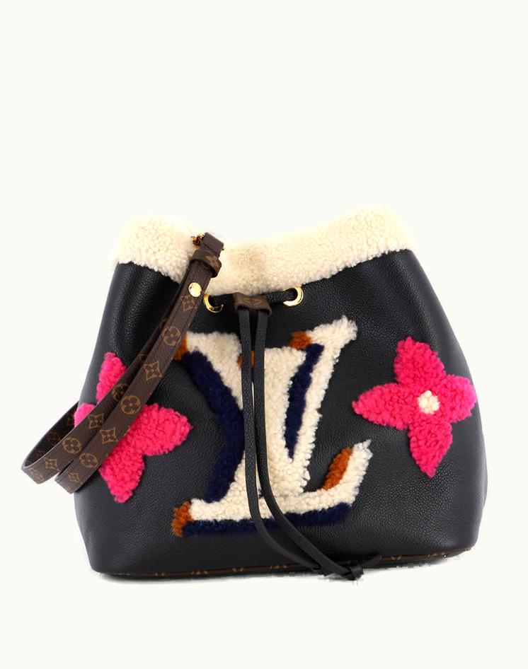Louis Vuitton Louis Vuitton NeoNoe Handbag Leather And Monogram Teddy Shearling MM Black Gold