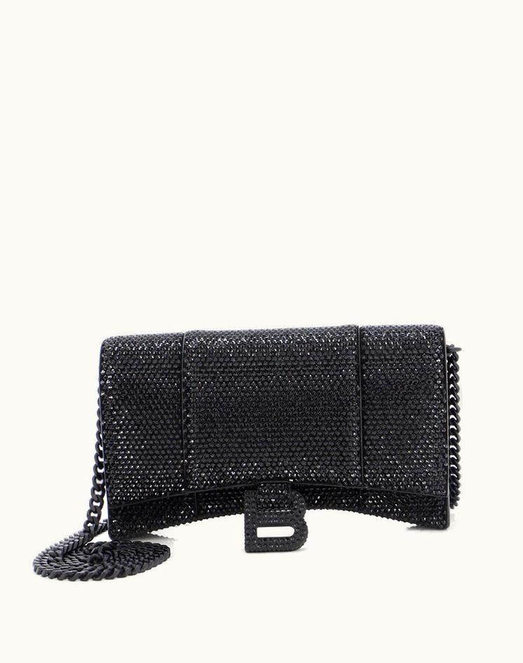 Balenciaga Balenciaga Hourglass Chain Wallet Suede With Crystals XS Black
