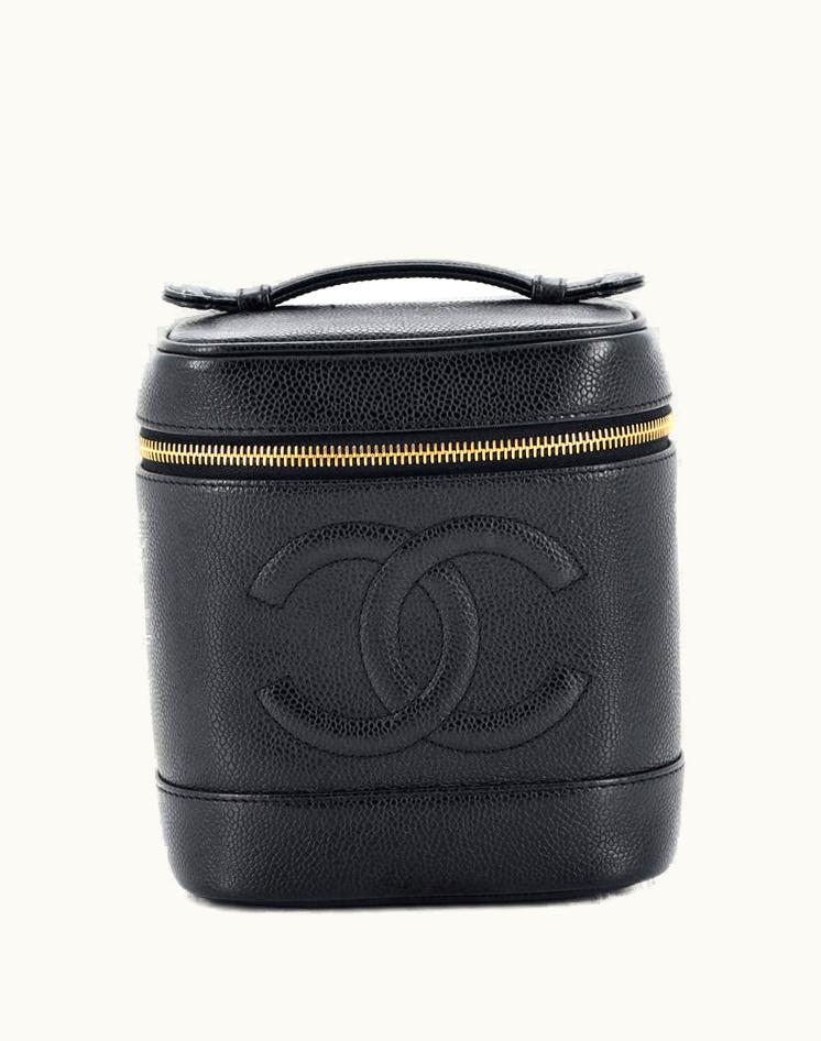 Chanel Chanel 6766205 Vintage Timeless Cosmetic Case Caviar Black Gold