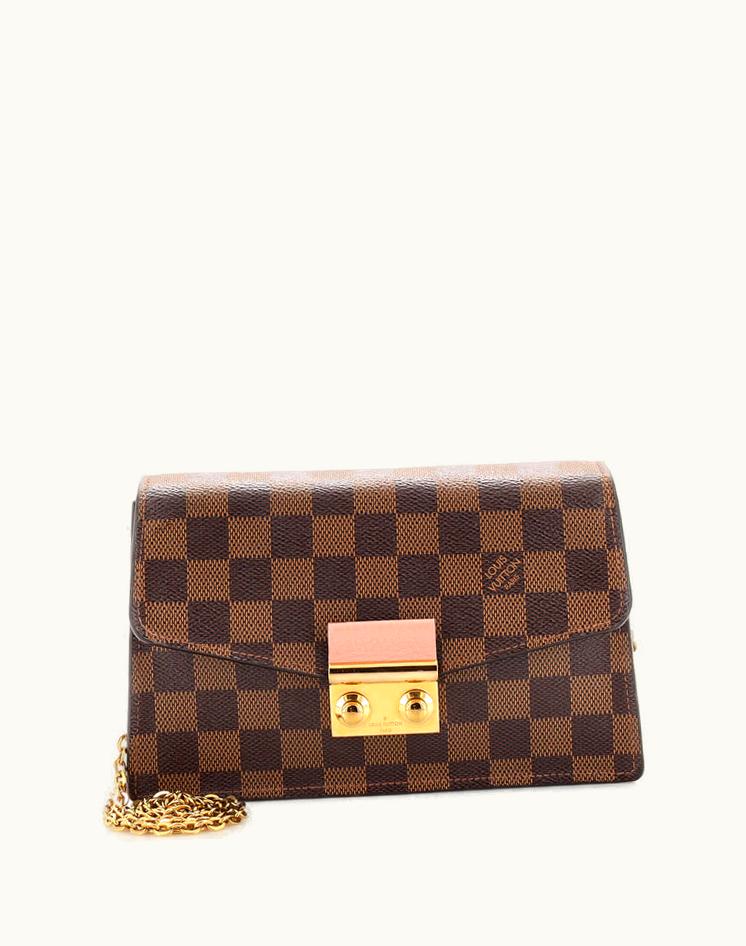 Louis Vuitton Louis Vuitton Croisette Chain Wallet NM Damier Coated Canvas Brown Leather Microfiber Pink Gold