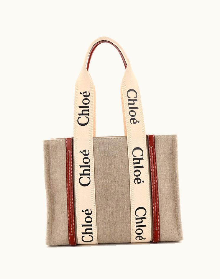 Chloe Chloe Woody Tote Canvas With Leather Medium Brown