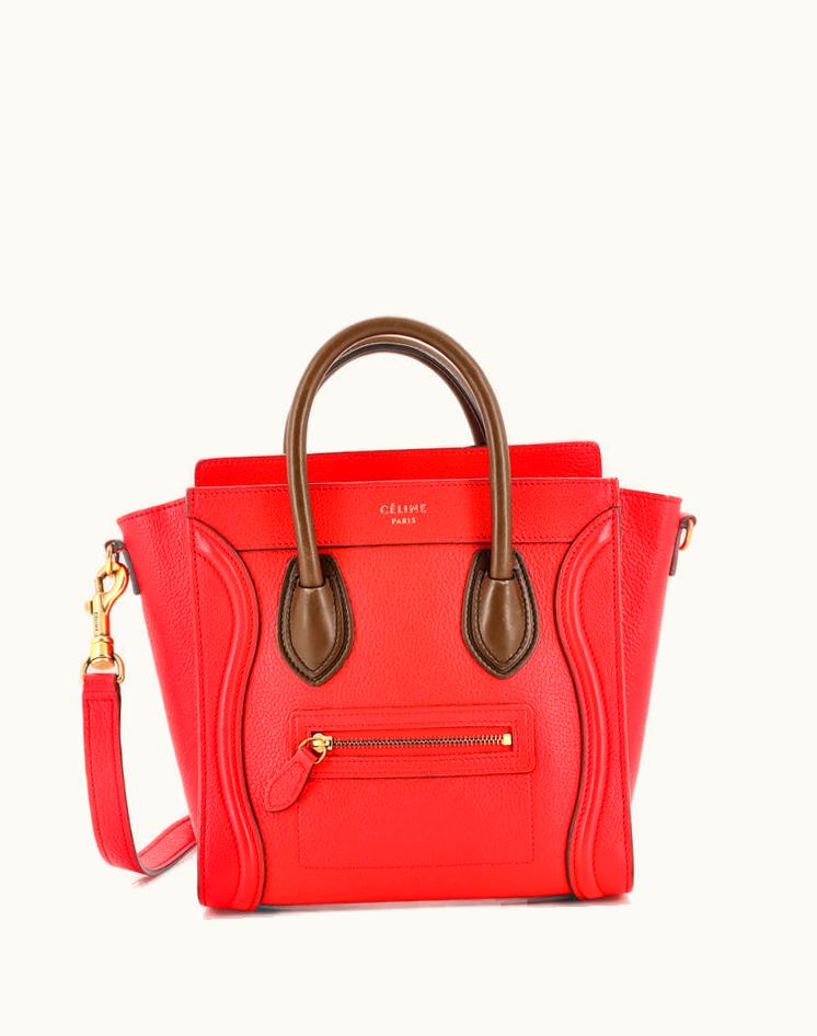 Celine Celine Bicolor Luggage Bag Grainy Leather Nano Luxury Crossbody Red Aged Gold