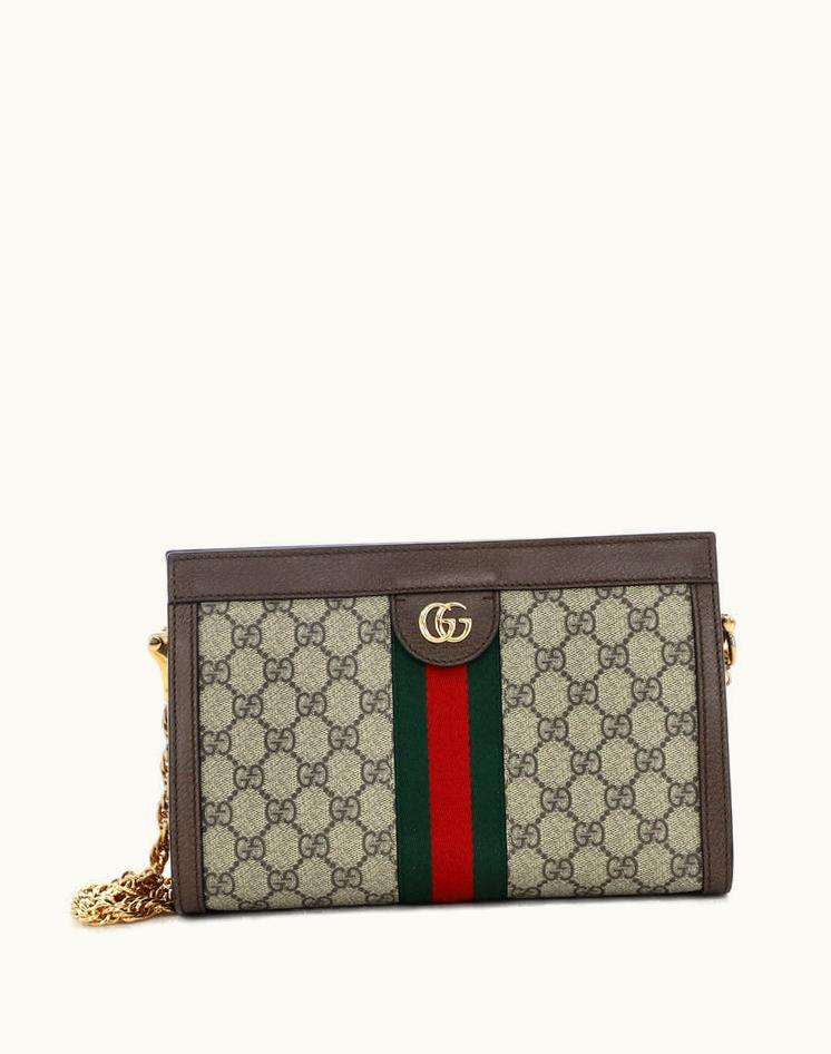 Gucci Gucci Ophidia Chain Shoulder Bag GG Coated Canvas Small Brown & Blue