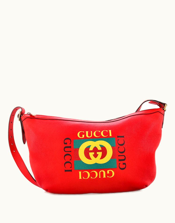Gucci Gucci Logo Half-Moon Hobo Printed Leather