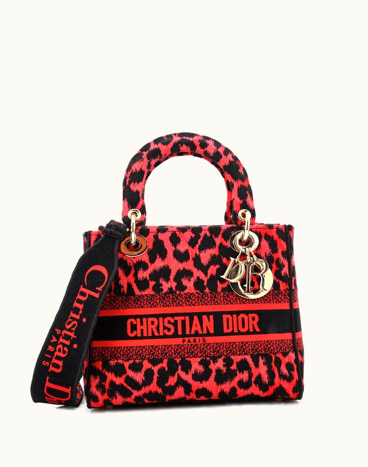 Dior Christian Dior Lady D-Lite Bag Embroidered Canvas Medium Black/Print/Red Gold Tone