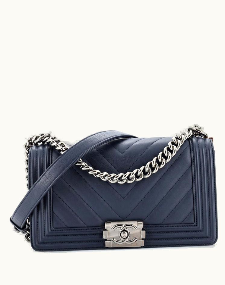 Chanel Chanel Boy Flap Bag Chevron Lambskin Old Medium Blue
