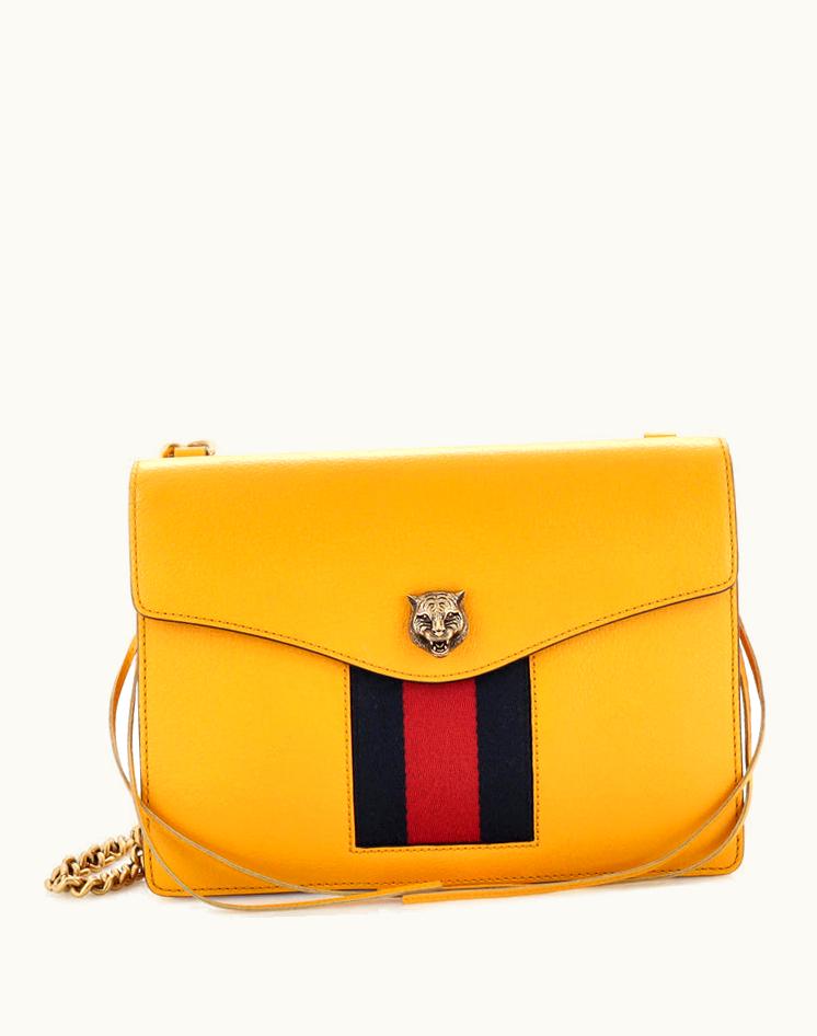 Gucci Gucci Animalier Web Chain Shoulder Bag Leather Small Yellow