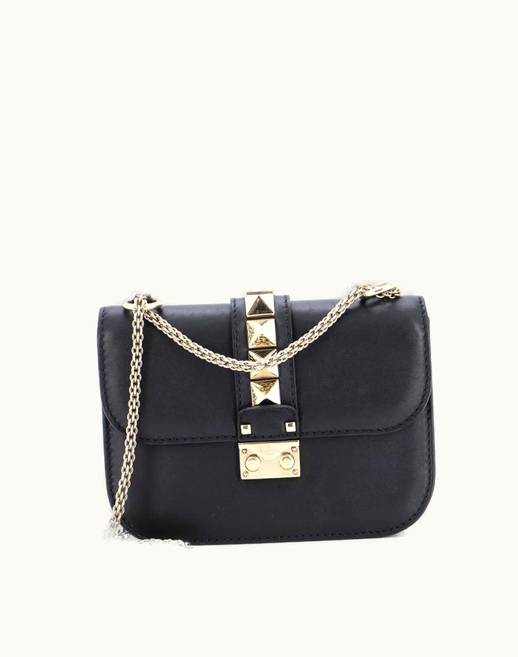 Valentino Valentino Glam Lock Shoulder Bag Leather Small Black Gold Tone