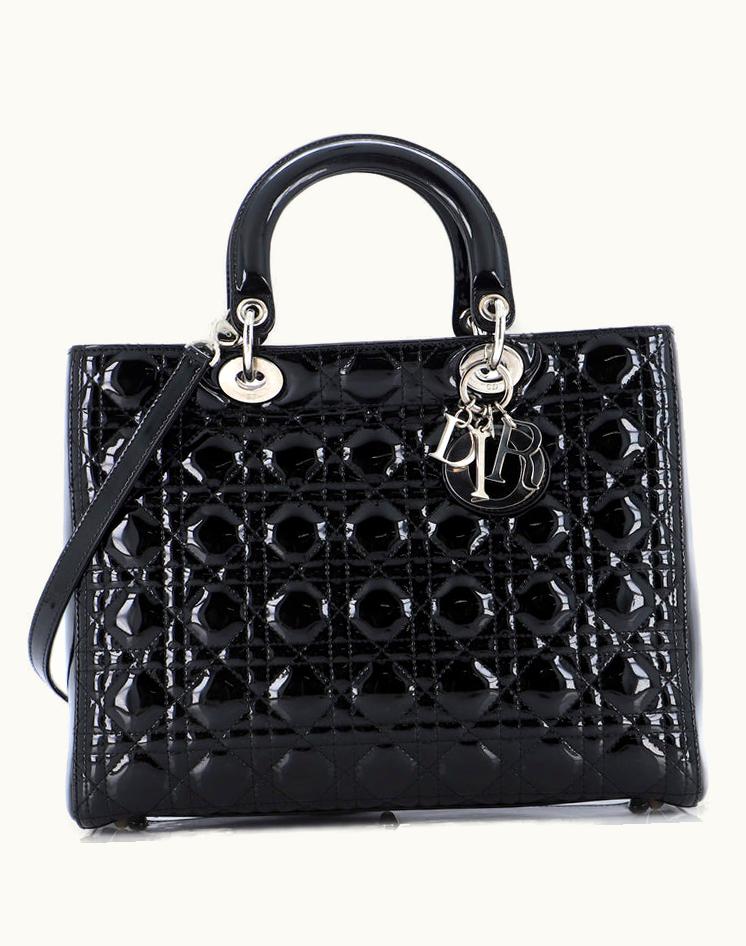 Dior Christian Dior Lady Dior Bag Cannage Quilt Patent Large Black
