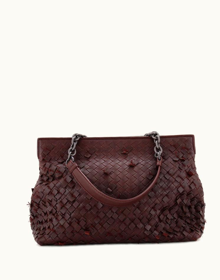 Bottega Veneta Bottega Veneta Accordion Chain Tote Fringe Intrecciato Nappa Medium Red Gun Metal