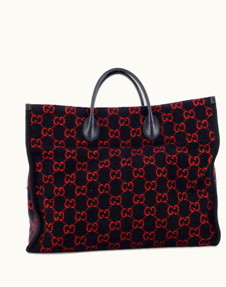 Gucci Gucci GG Wool Large Shopping Tote Blue Red Aged Gold