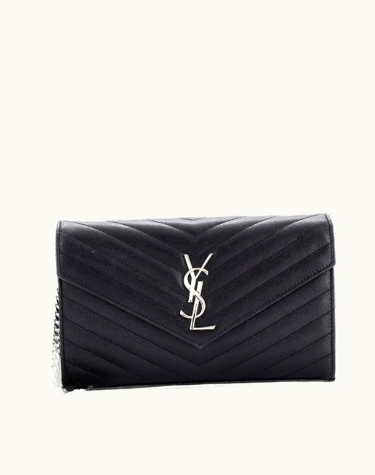 Saint Laurent Saint Laurent Classic Monogram Wallet On Chain Matelasse Chevron Leather Medium in Black