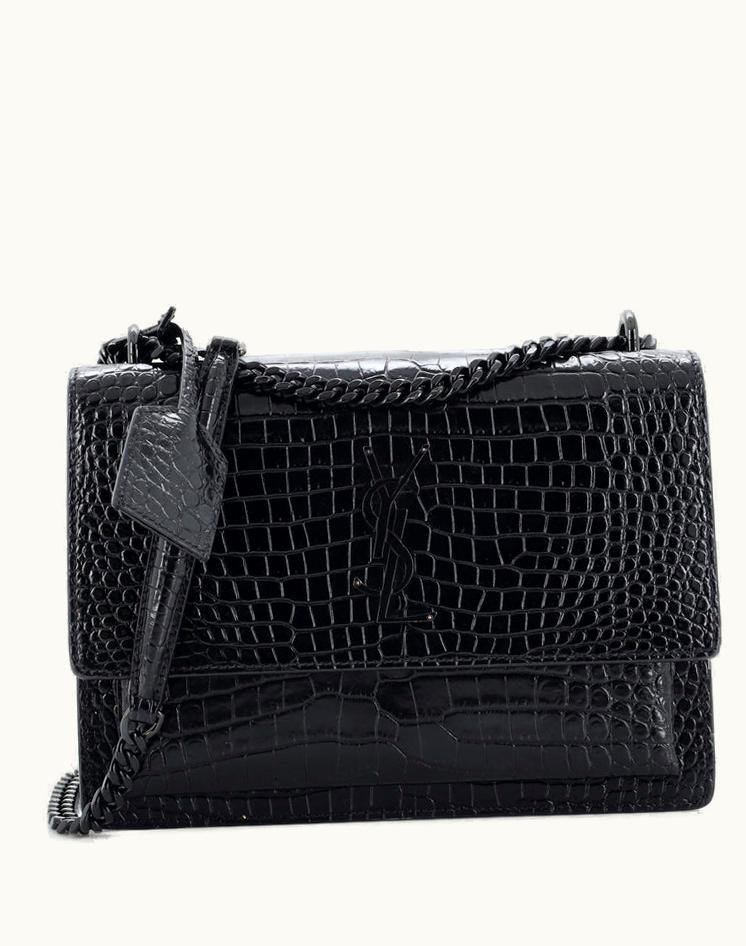 Saint Laurent Saint Laurent Sunset Crossbody Bag Crocodile Embossed Leather Medium in Black
