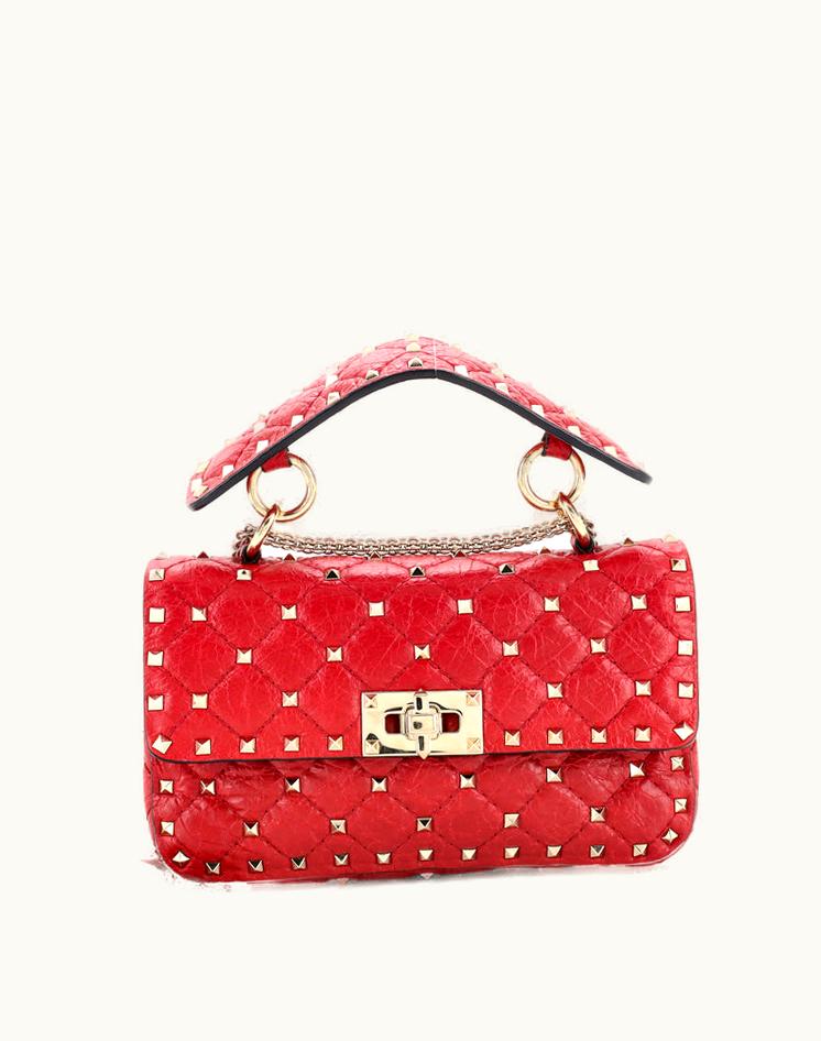 Valentino Valentino Rockstud Spike Flap Bag Quilted Leather Small Red