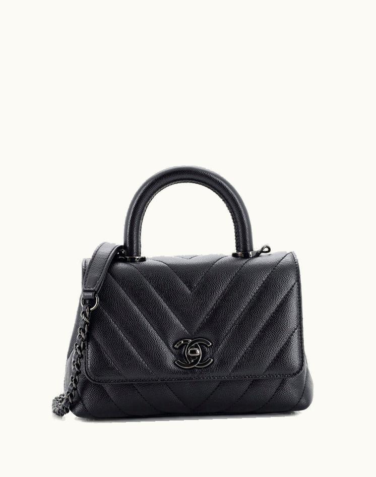 Chanel Chanel So Black Coco Top Handle Bag Chevron Caviar Extra Mini
