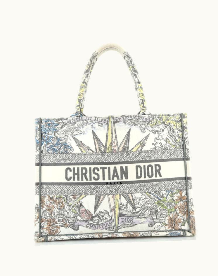 Dior Christian Dior Book Tote Embroidered Canvas Medium Gray Multicolor