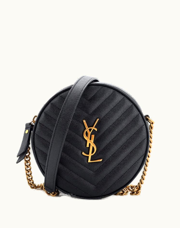 Saint Laurent Saint Laurent Vinyle Round Camera Bag Matelasse Chevron Leather Black