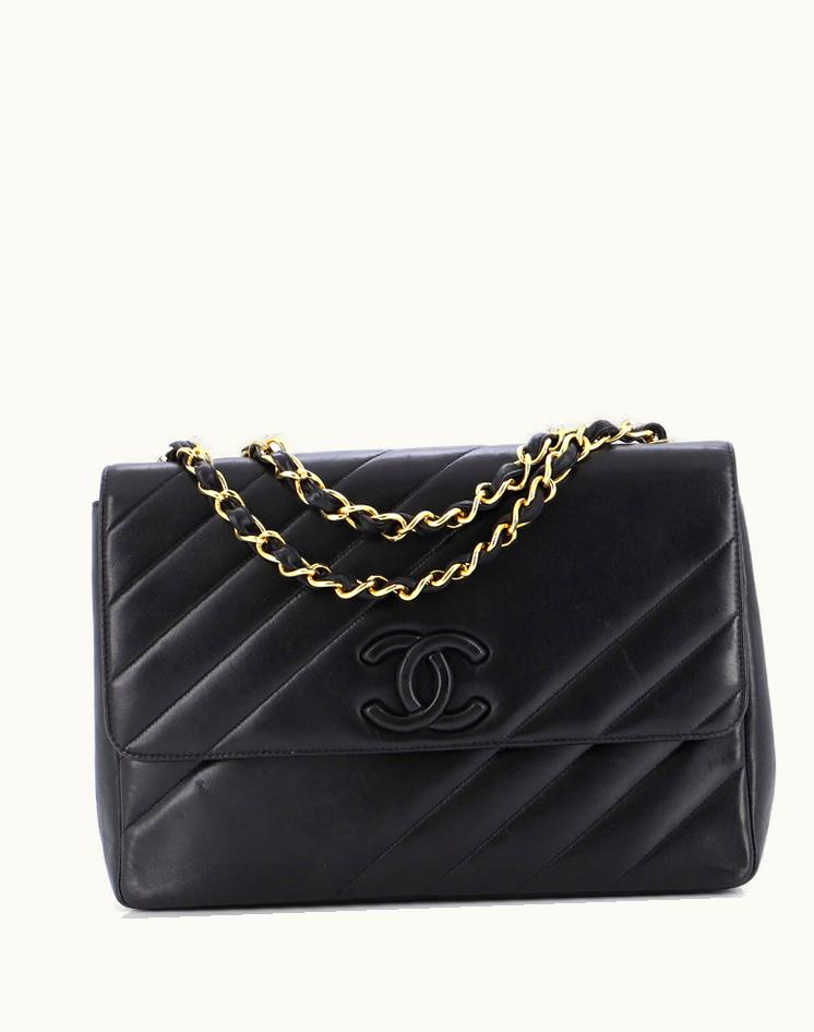 Chanel Chanel Vintage Covered CC Flap Bag Diagonal Quilted Lambskin Jumbo