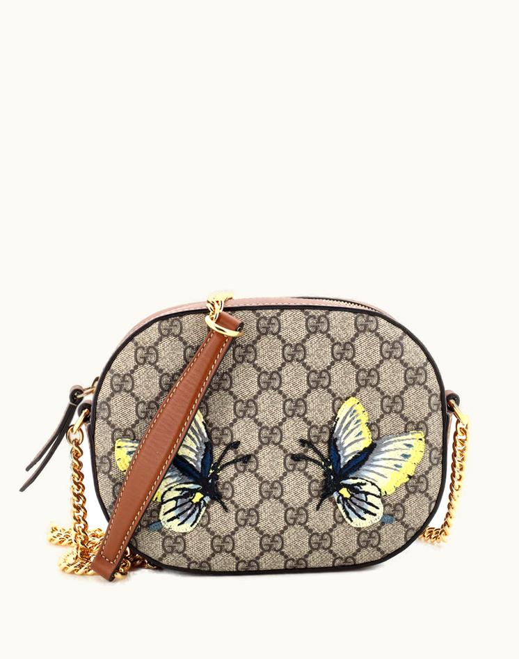 Gucci Gucci Chain Crossbody Bag Embroidered GG Coated Canvas Mini