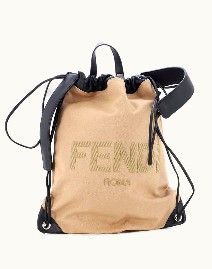 Fendi Fendi Flocked Logo Drawstring Backpack Canvas And Leather
