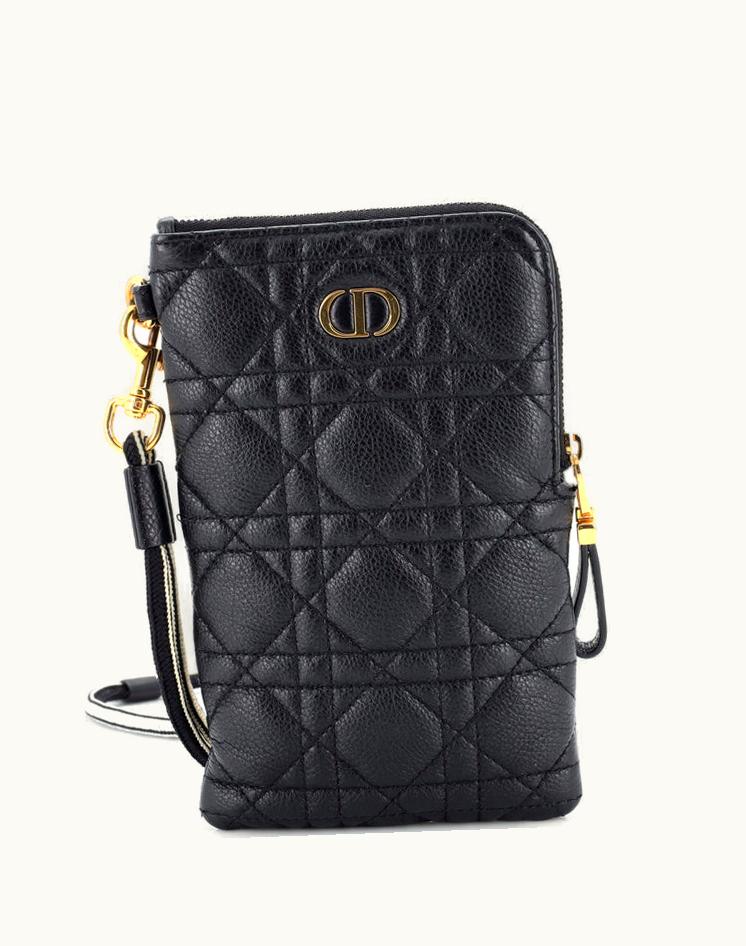 Dior Christian Dior Caro Multifunctional Pouch Cannage Quilt Calfskin Black